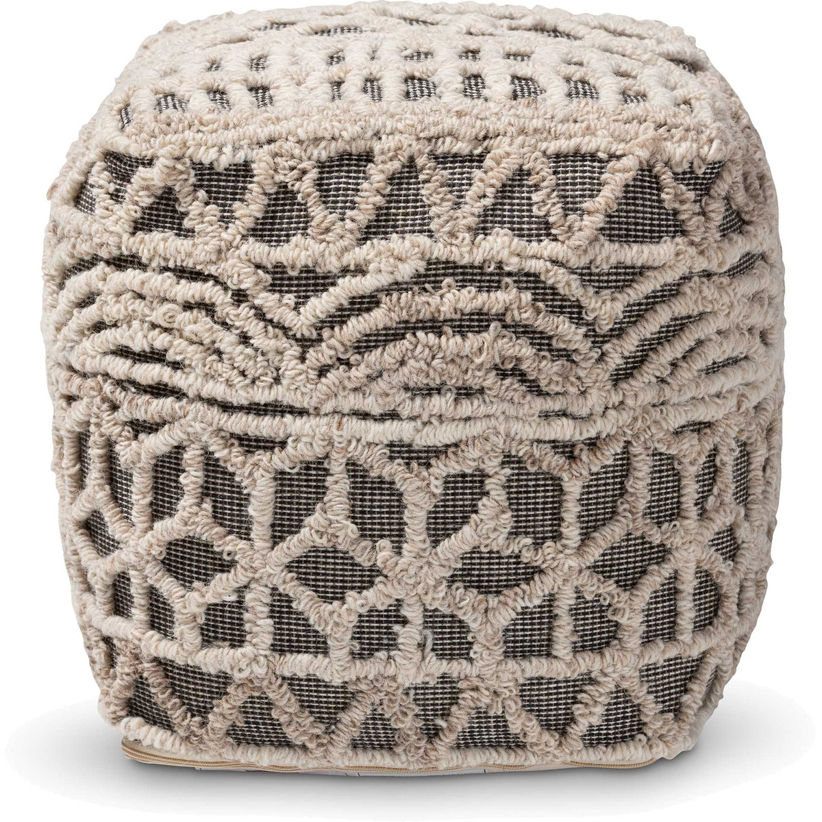 Ava Handwoven Cotton Pouf Beige/Brown