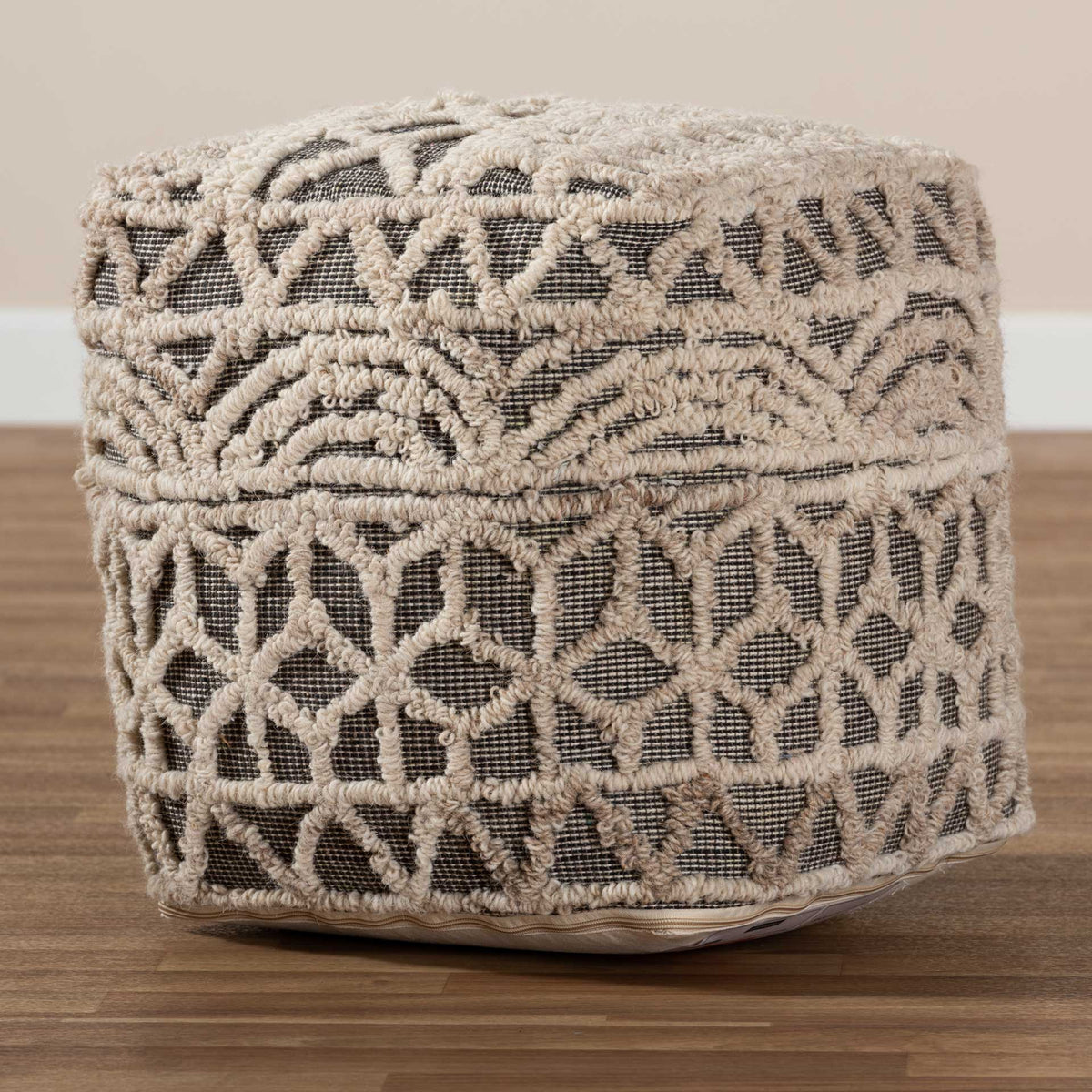 Ava Handwoven Cotton Pouf Beige/Brown