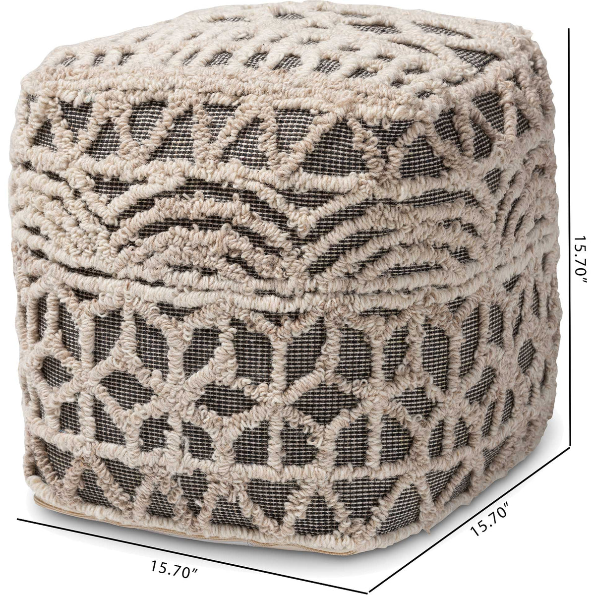 Ava Handwoven Cotton Pouf Beige/Brown