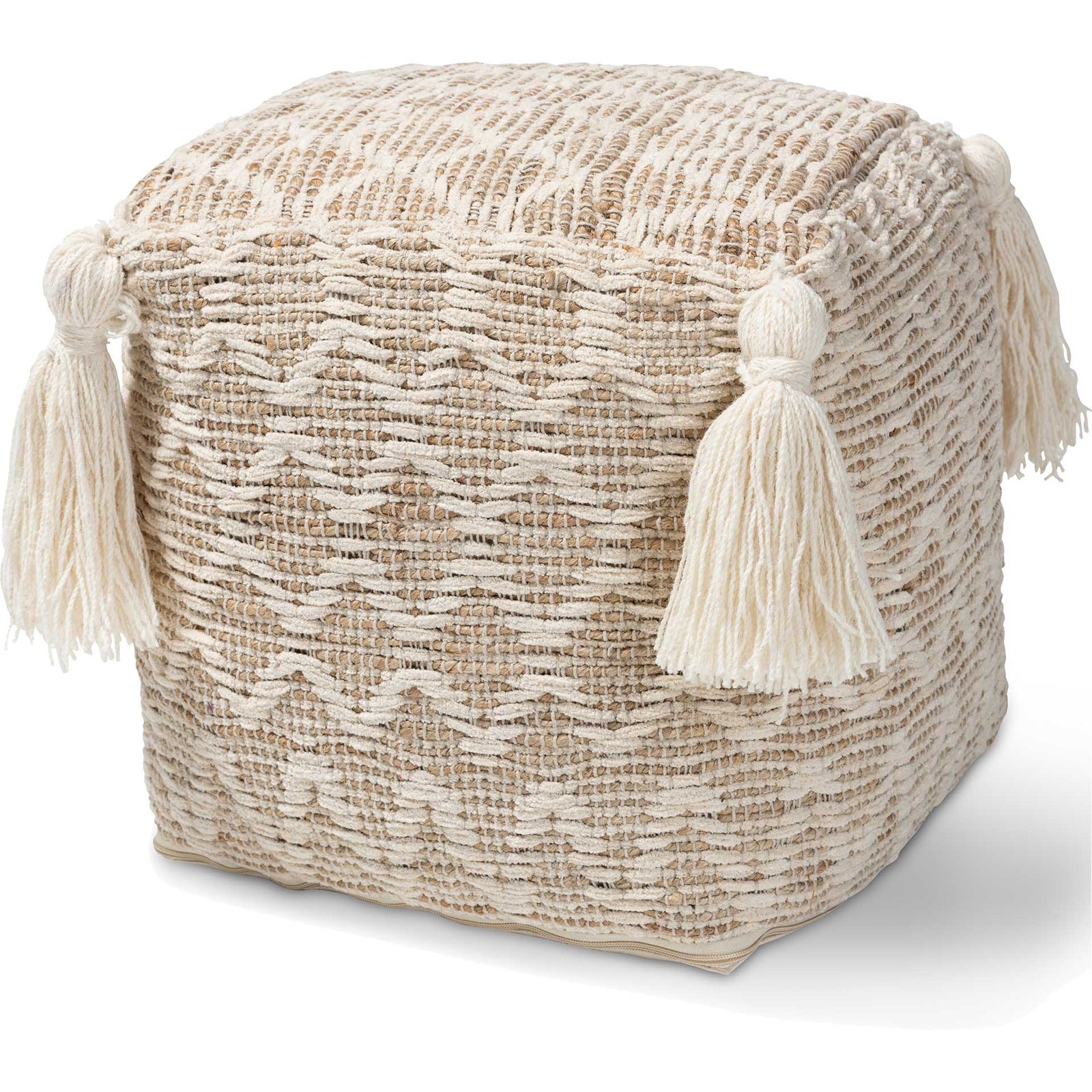 Noam Handwoven Cotton/Hemp Pouf Natural/Ivory