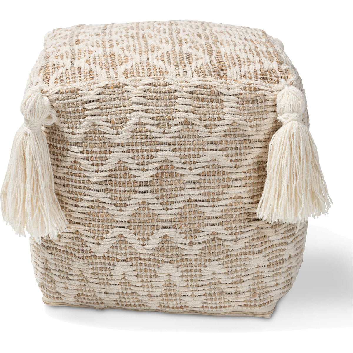 Noam Handwoven Cotton/Hemp Pouf Natural/Ivory