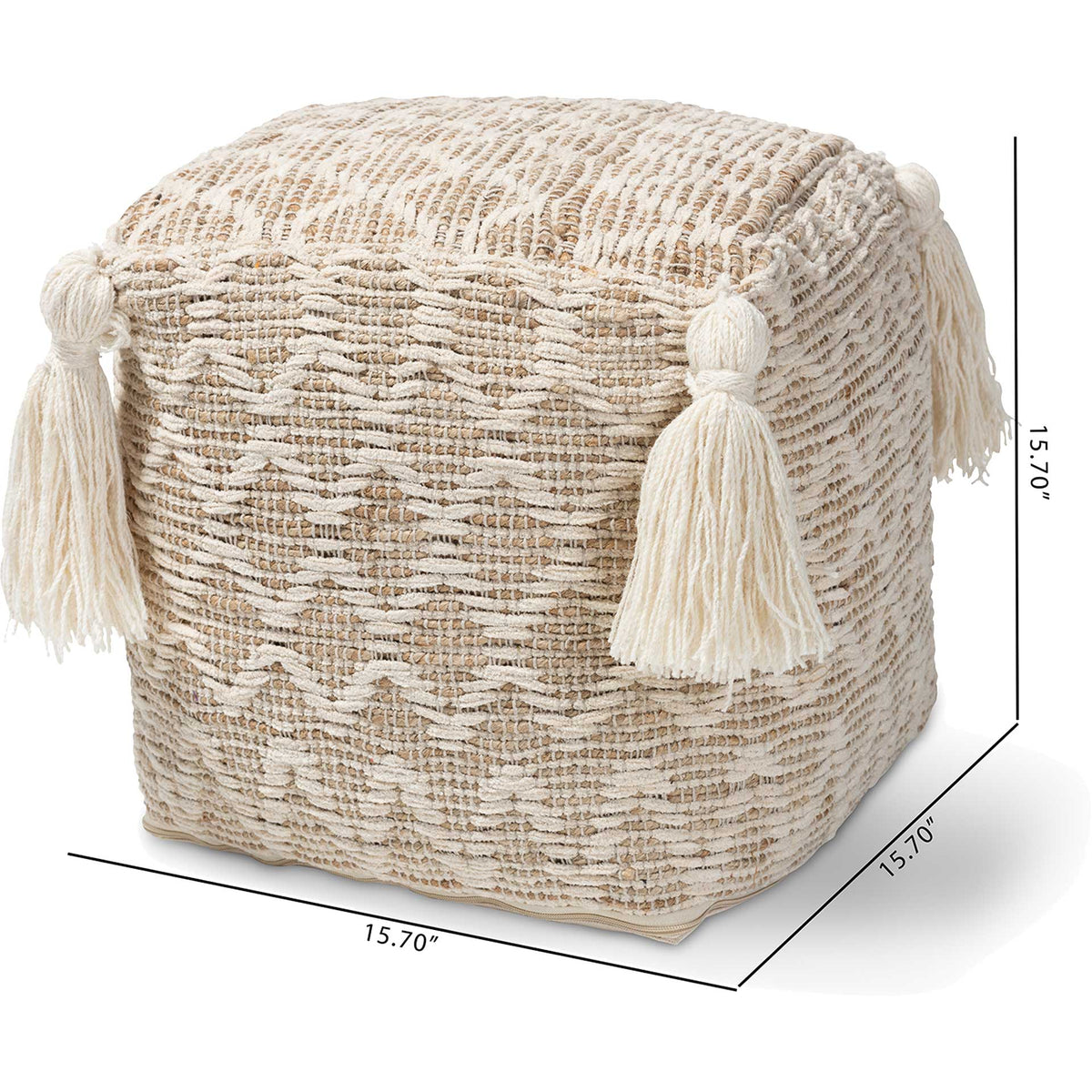 Noam Handwoven Cotton/Hemp Pouf Natural/Ivory