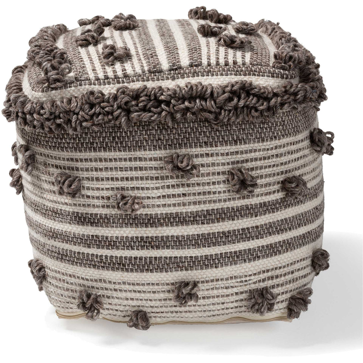 Elaina Handwoven Wool Pouf Ivory/Brown