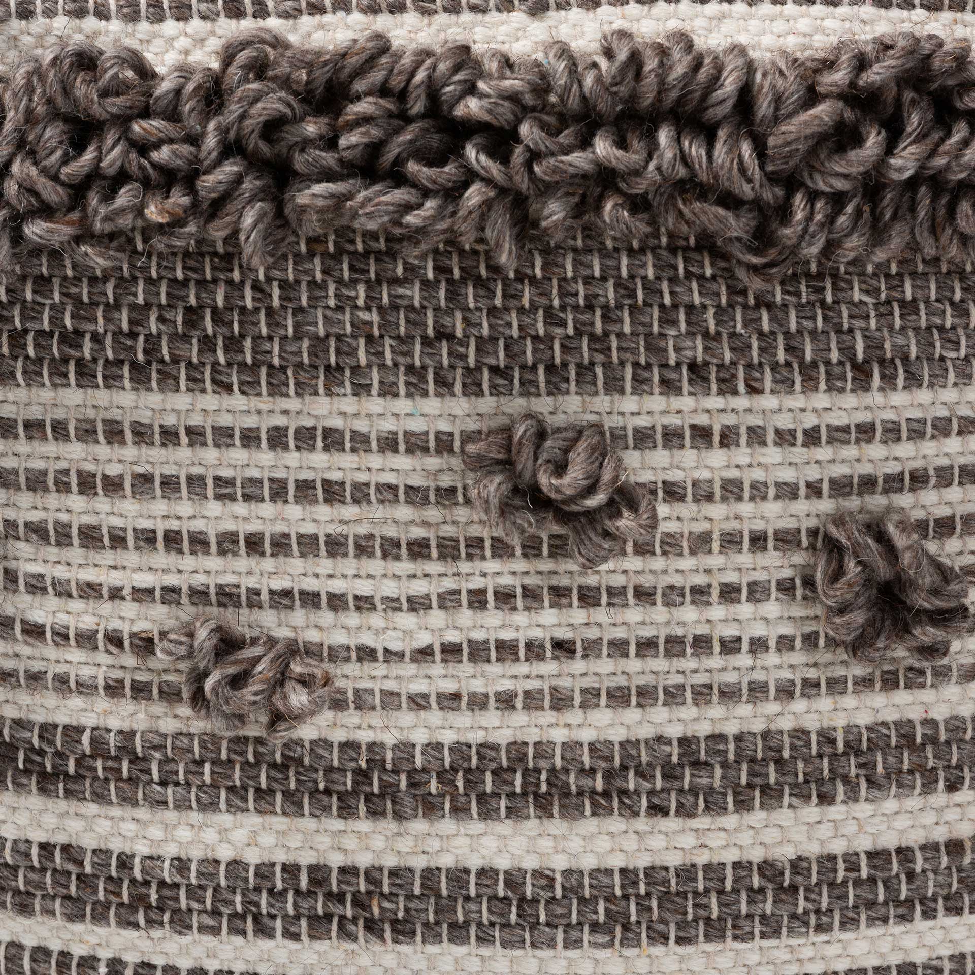 Elaina Handwoven Wool Pouf Ivory/Brown