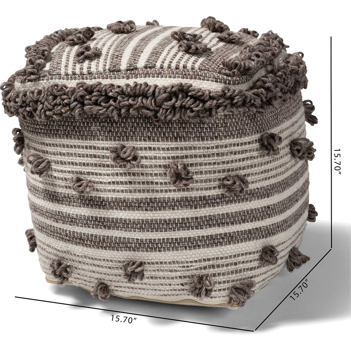 Elaina Handwoven Wool Pouf Ivory/Brown