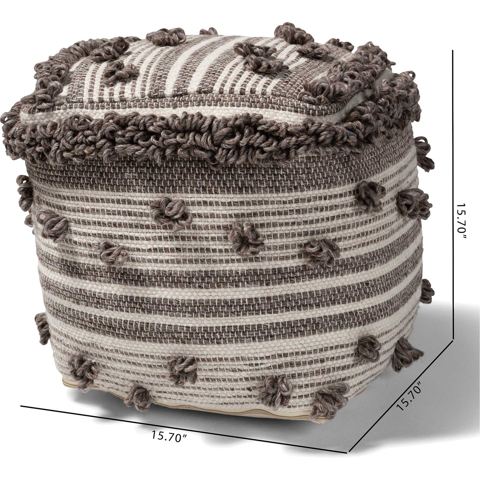 Elaina Handwoven Wool Pouf Ivory/Brown