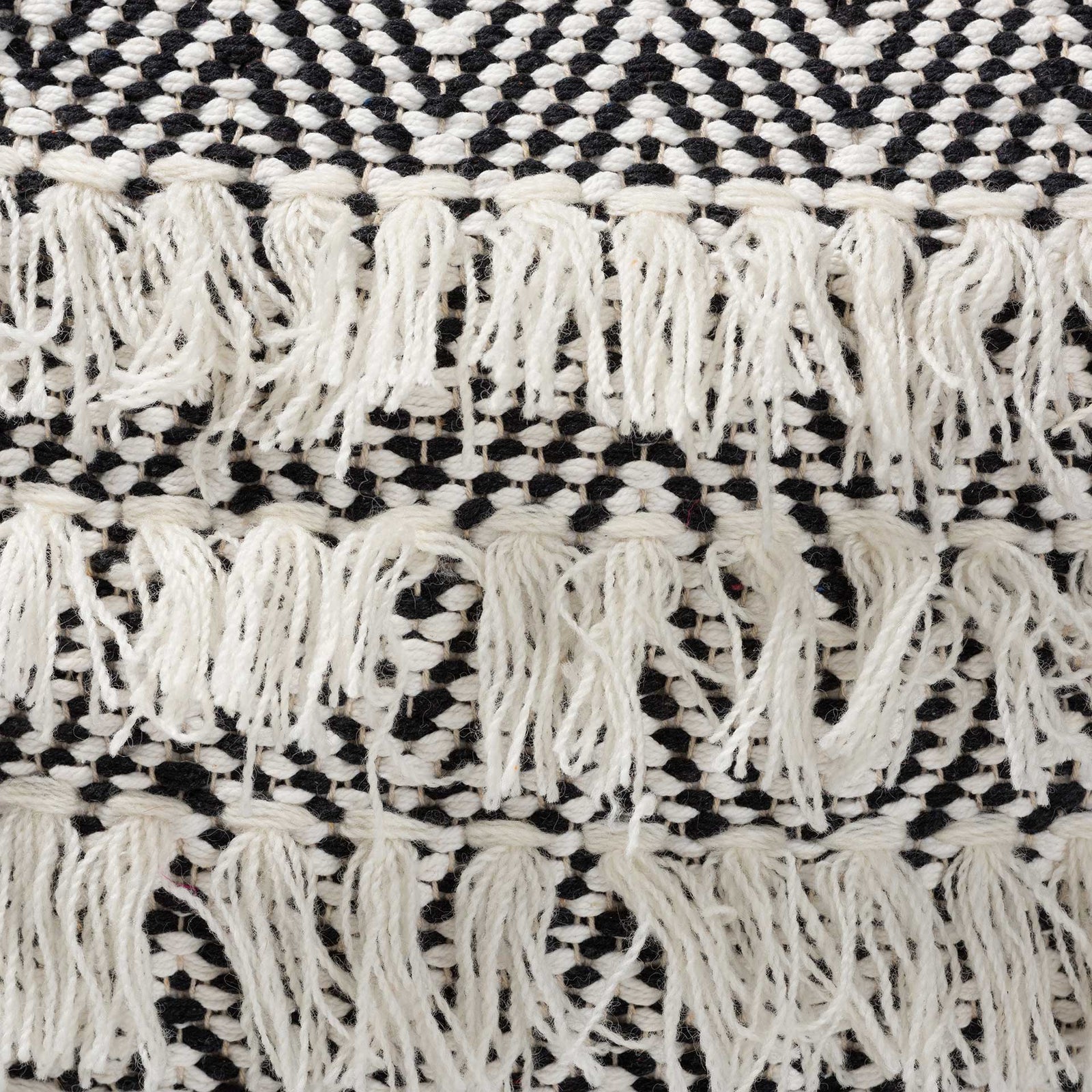 Allison Handwoven Wool Tassel Pouf Black/Ivory