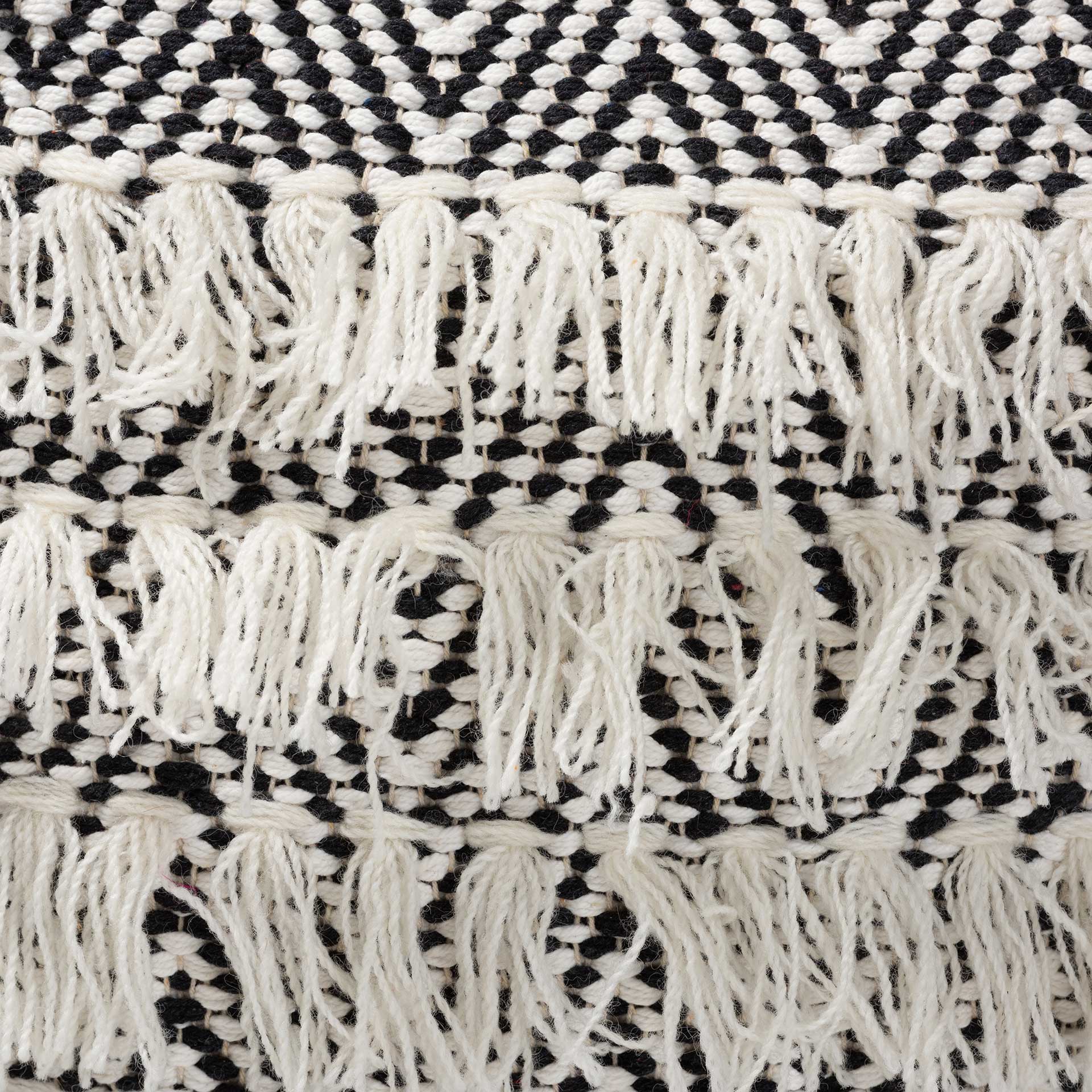 Allison Handwoven Wool Tassel Pouf Black/Ivory