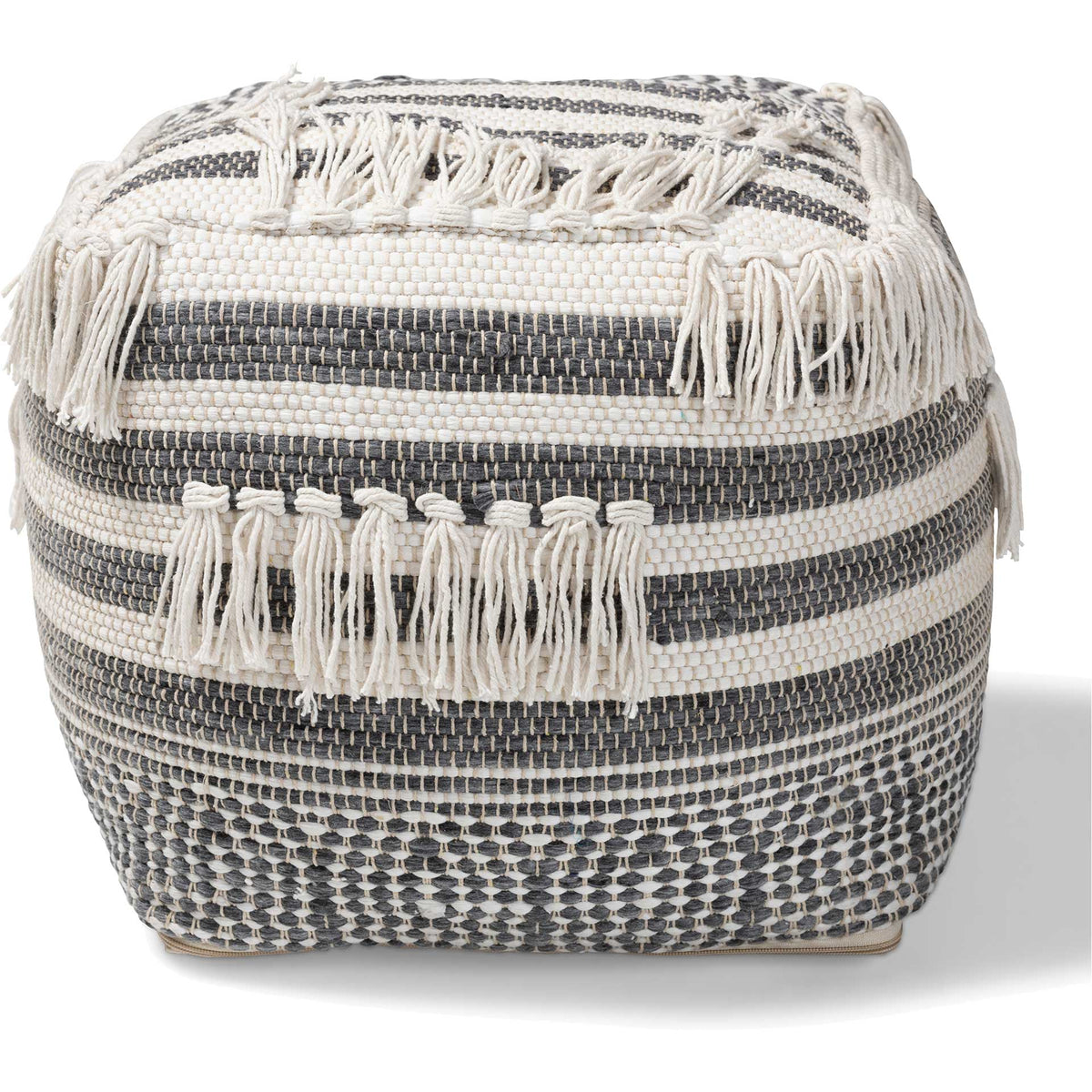 Kiam Handwoven Cotton Pouf Gray/Ivory