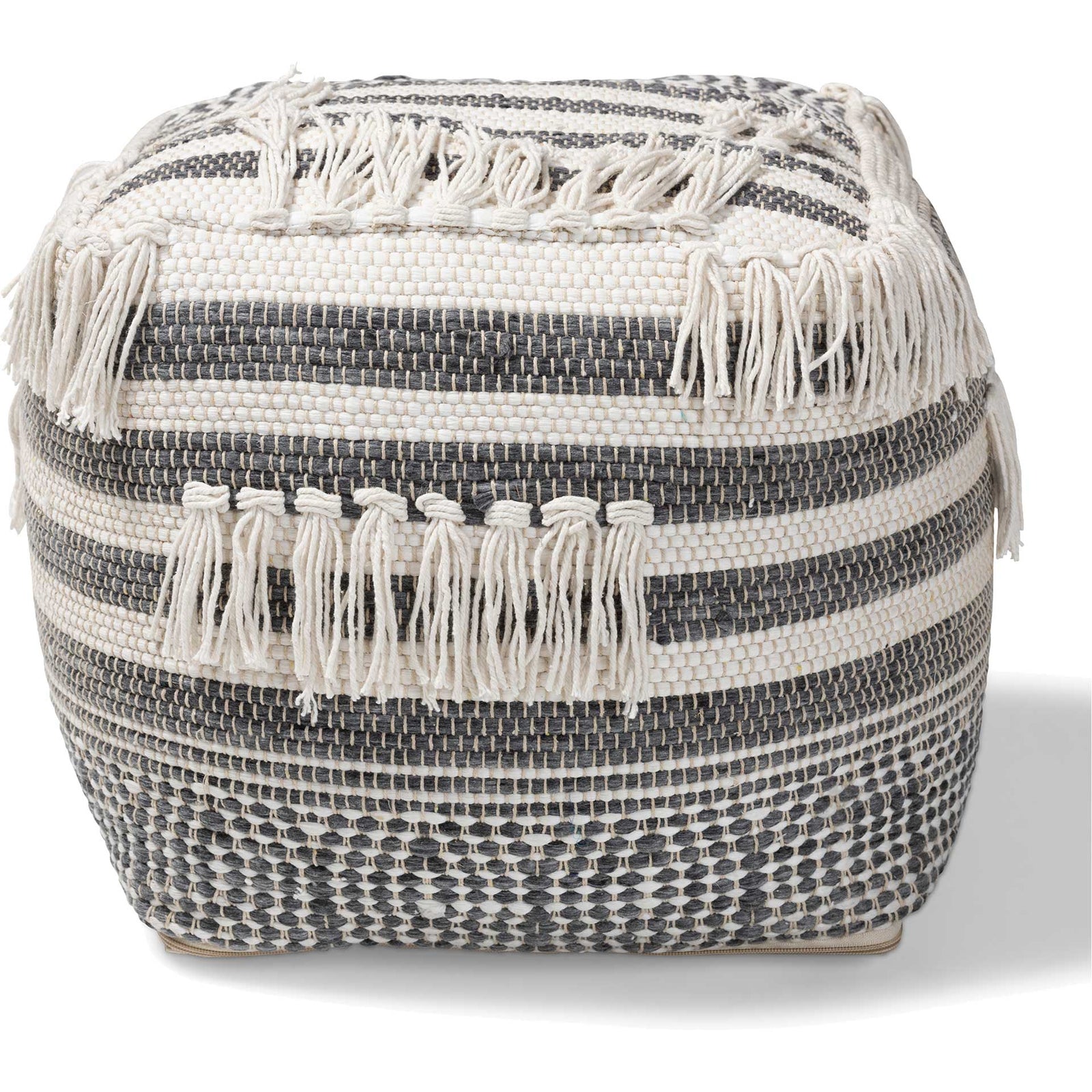 Kiam Handwoven Cotton Pouf Gray/Ivory