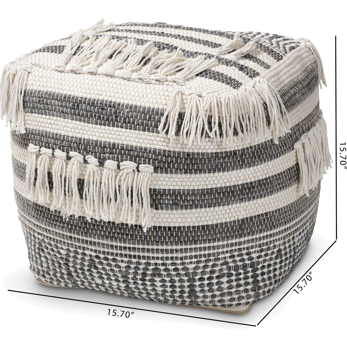 Kiam Handwoven Cotton Pouf Gray/Ivory
