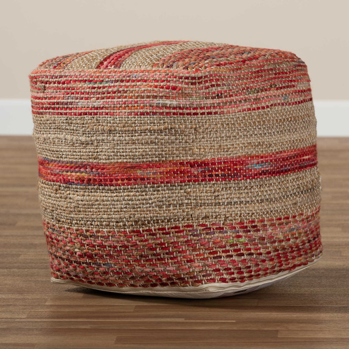 Camila Handwoven Hemp Pouf Multi/Natural