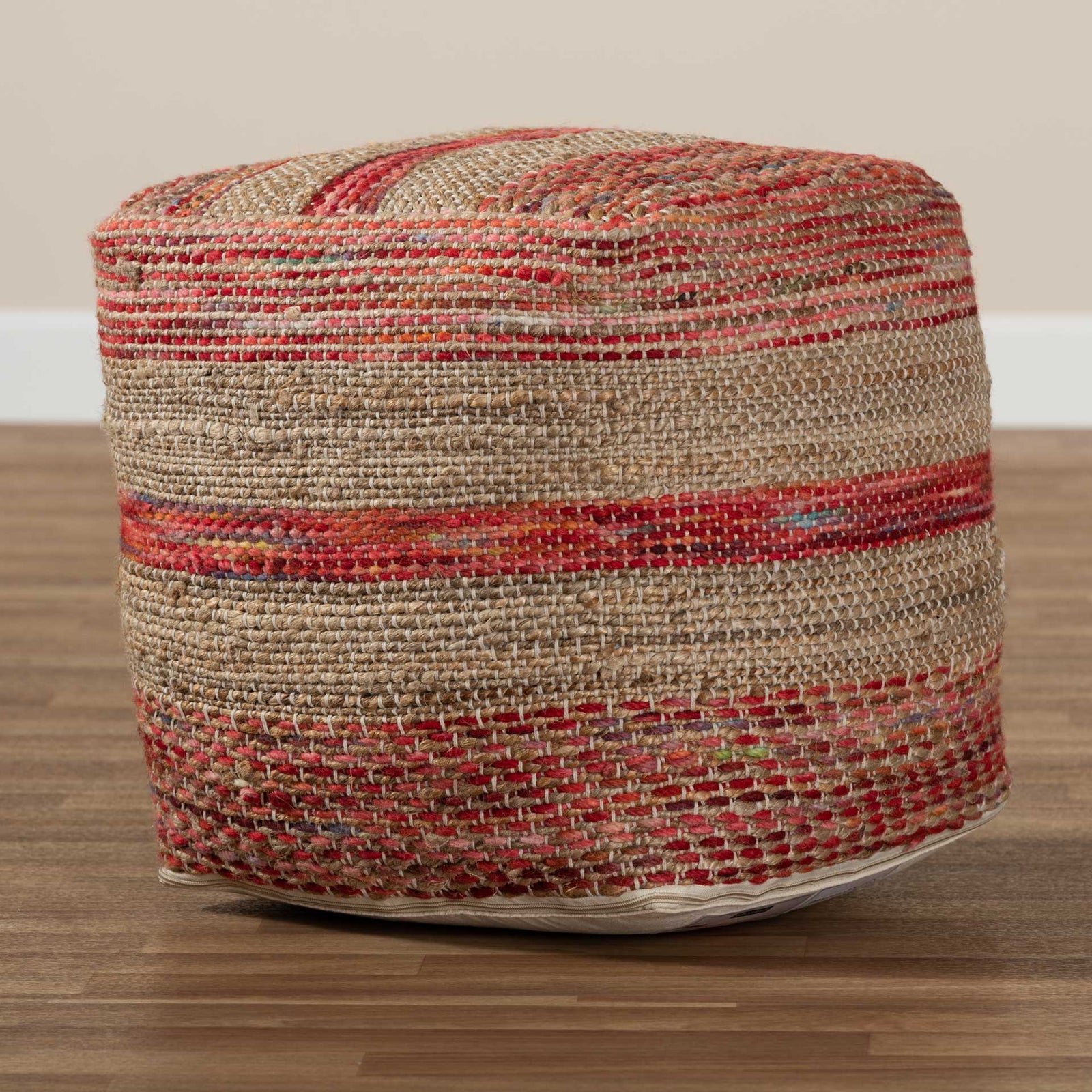 Camila Handwoven Hemp Pouf Multi/Natural