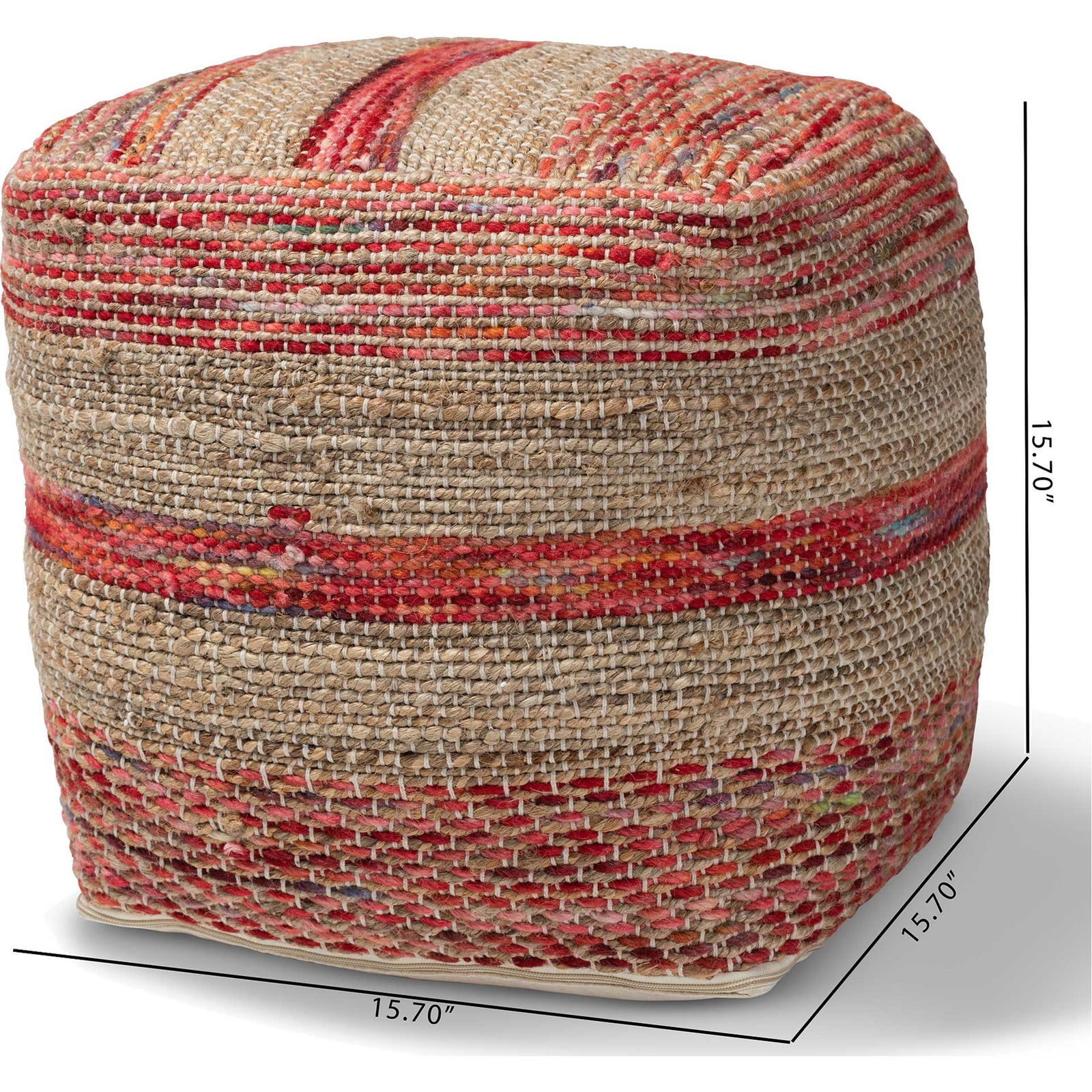 Camila Handwoven Hemp Pouf Multi/Natural