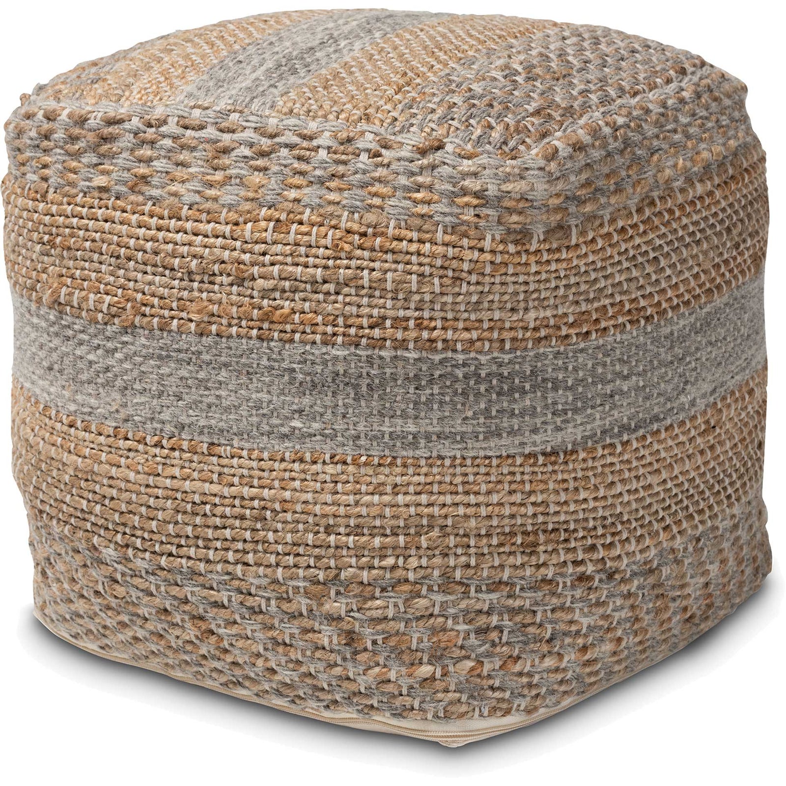 Gracey Handwoven Hemp Pouf Natural/Gray