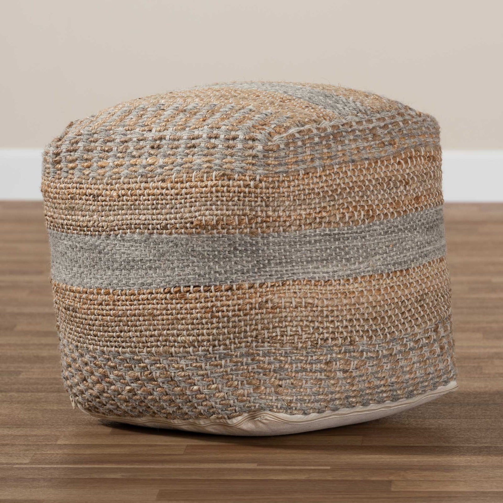 Gracey Handwoven Hemp Pouf Natural/Gray