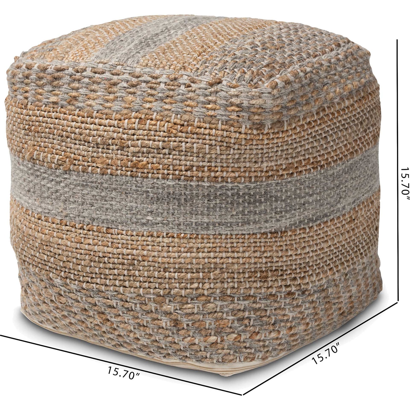 Gracey Handwoven Hemp Pouf Natural/Gray