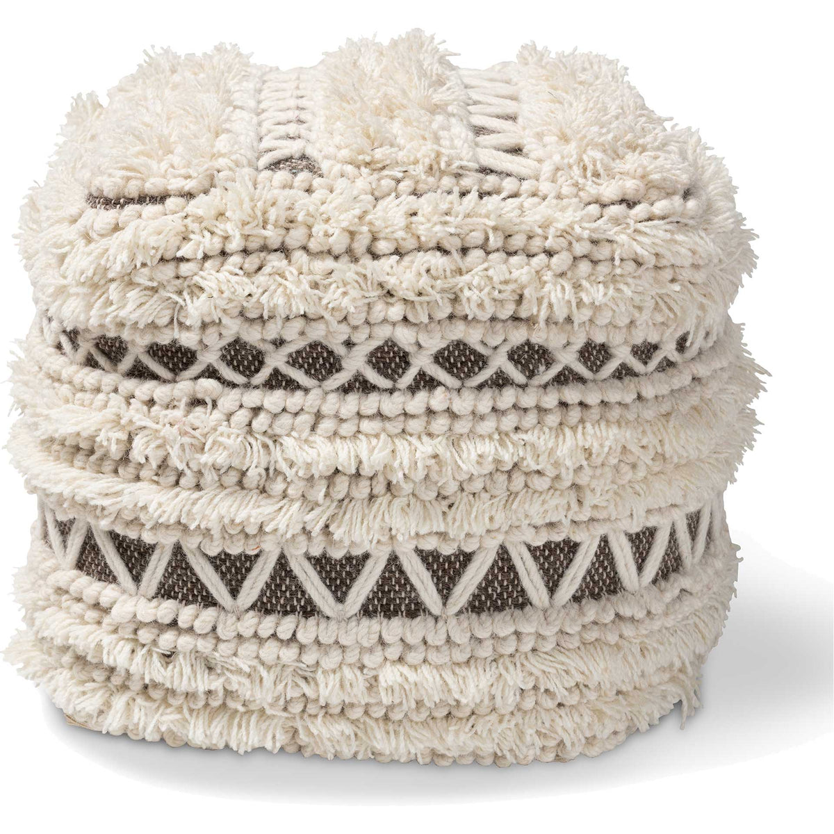 Velina Handwoven Wool Pouf Beige/Brown