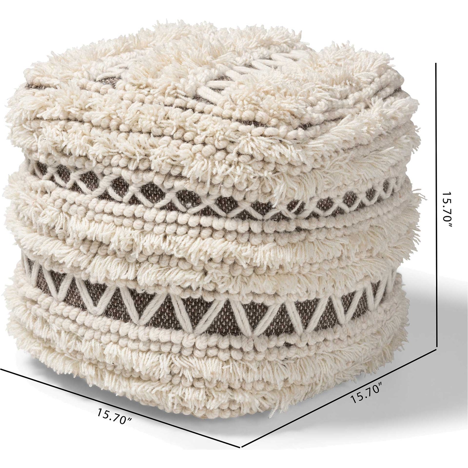 Velina Handwoven Wool Pouf Beige/Brown