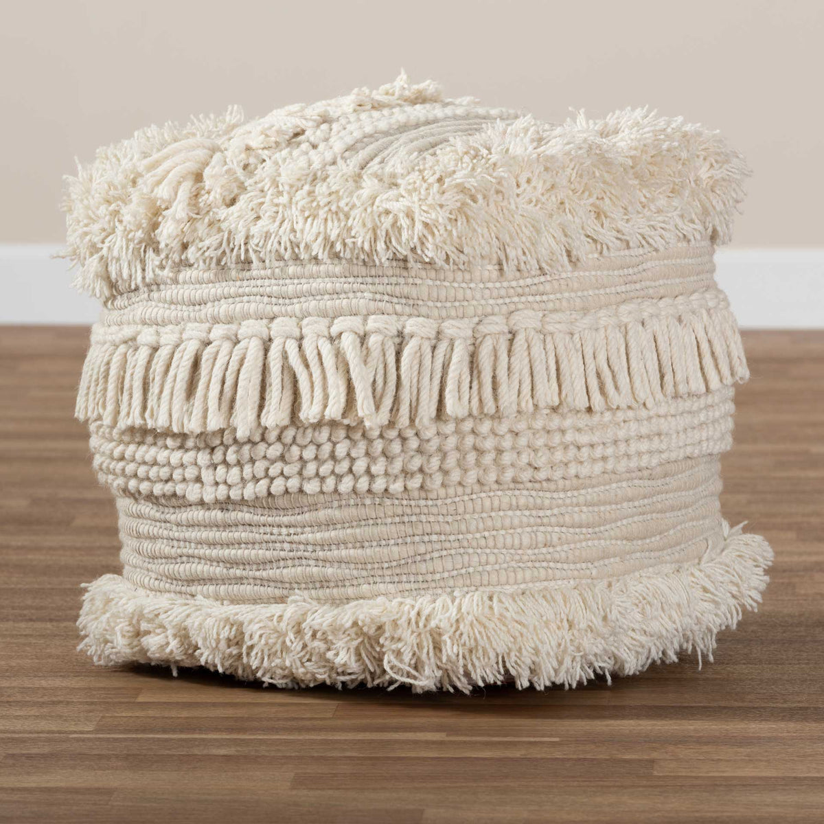 Bailey Handwoven Cotton Pouf Beige
