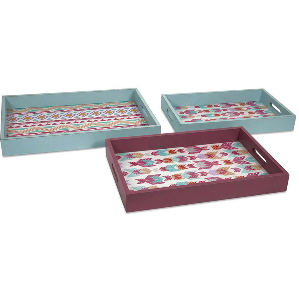 Baldwin 3-Piece Wood and Glass Trays