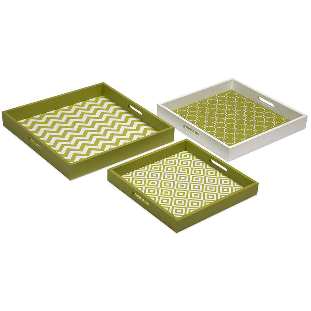Elite Graphic Green Trays (Set of 3)