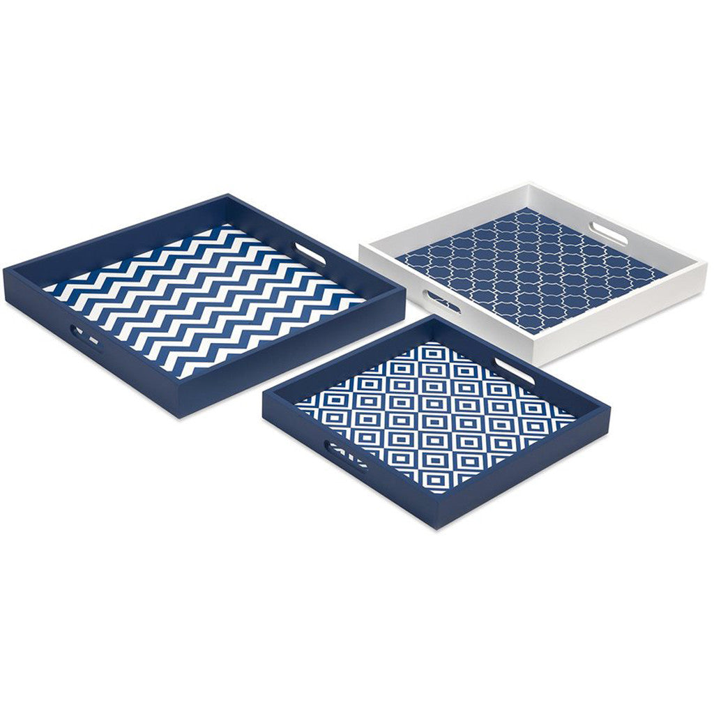 Elite Graphic Navy Trays (Set of 3)