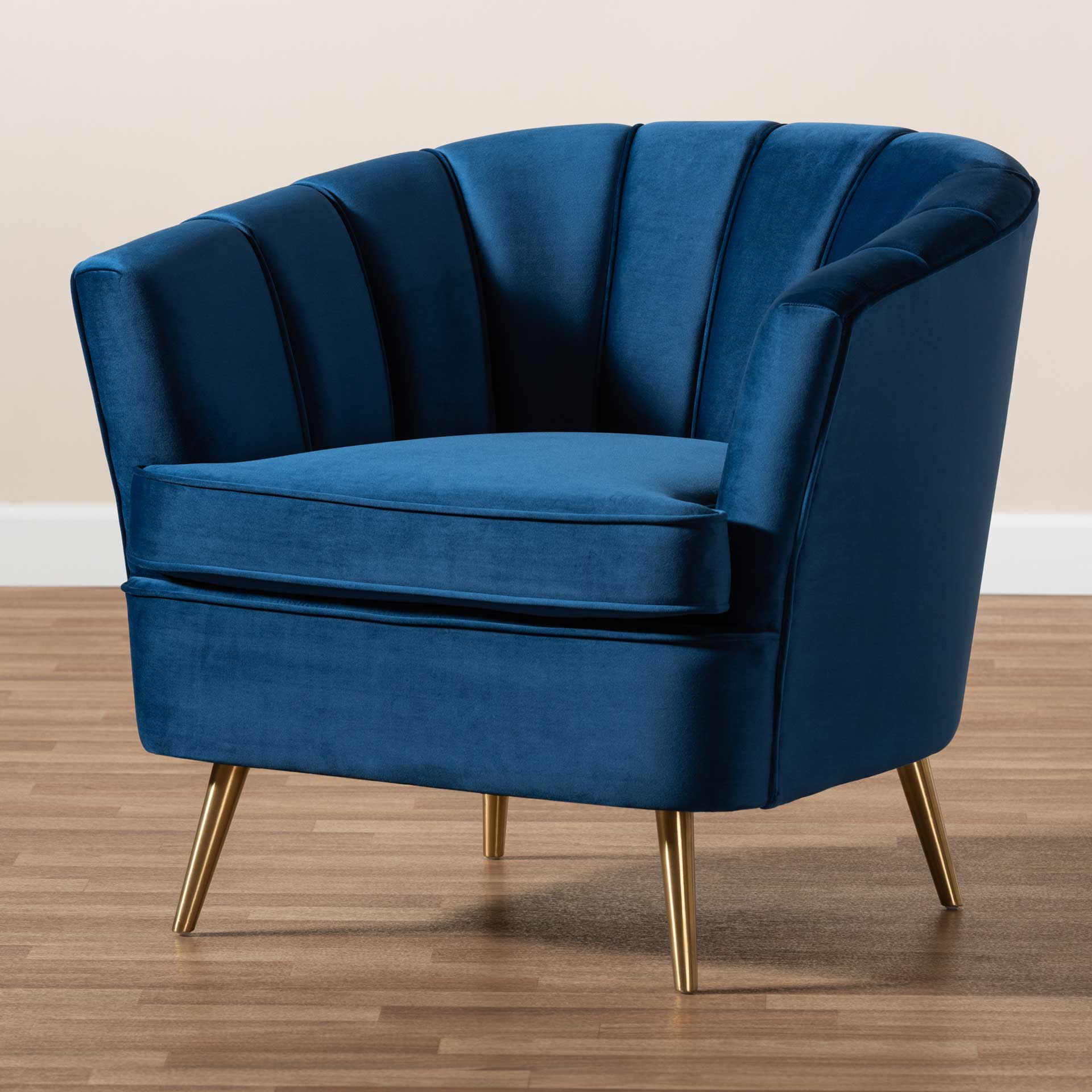 Emara Velvet Fabric Upholstered Chair Blue/Gold