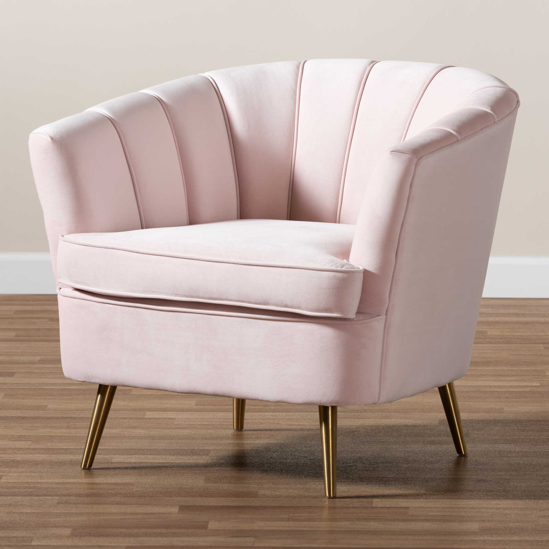 Emara Velvet Fabric Upholstered Chair Light Pink/Gold