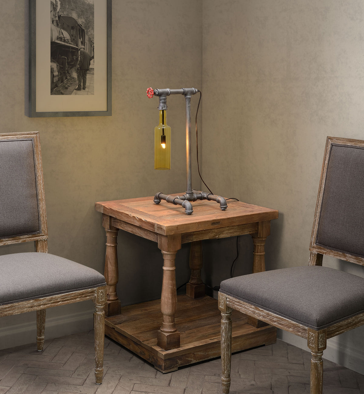 Amber Table Lamp Gray & Orange Glass