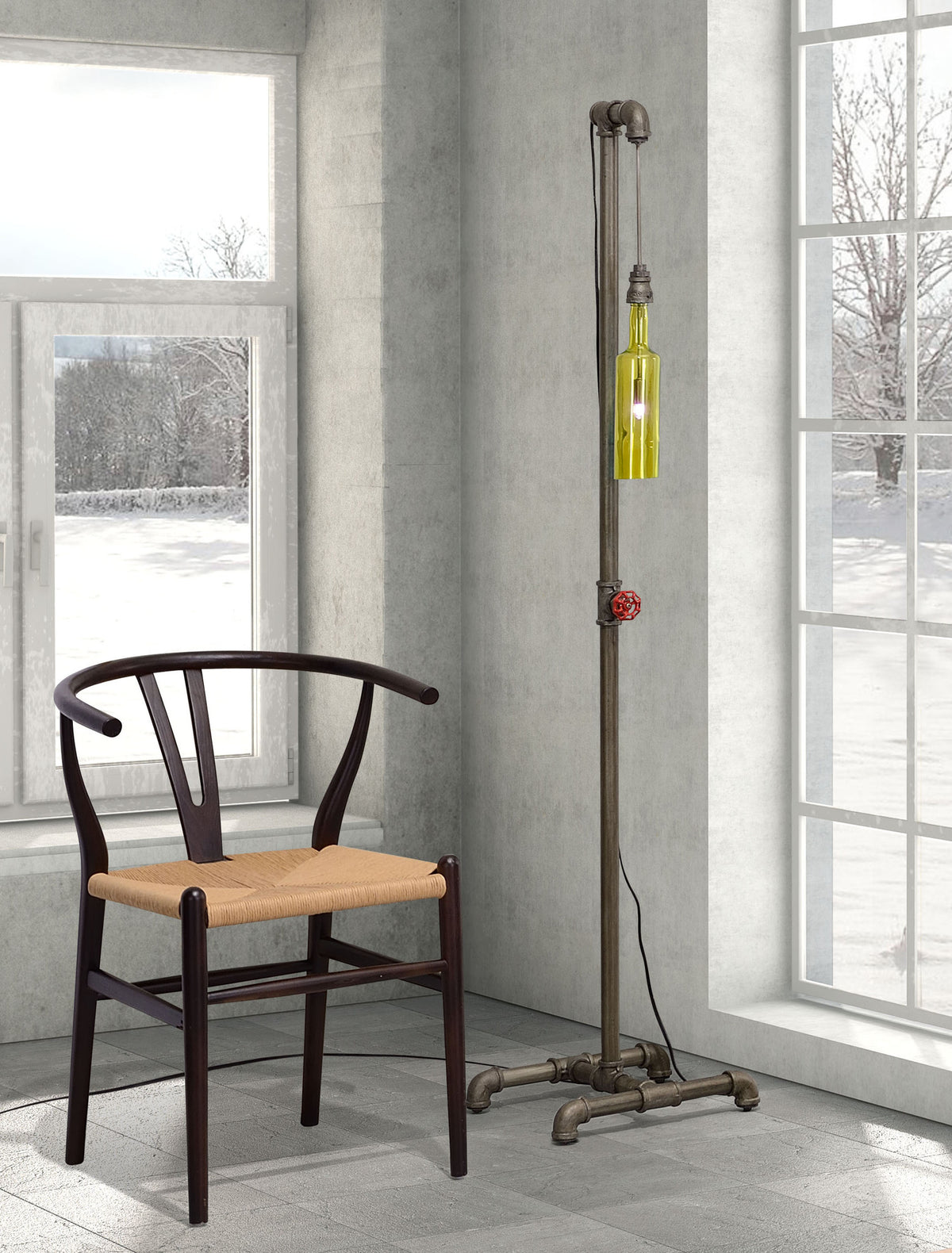 Port Huron Floor Lamp Brass & Green Glass