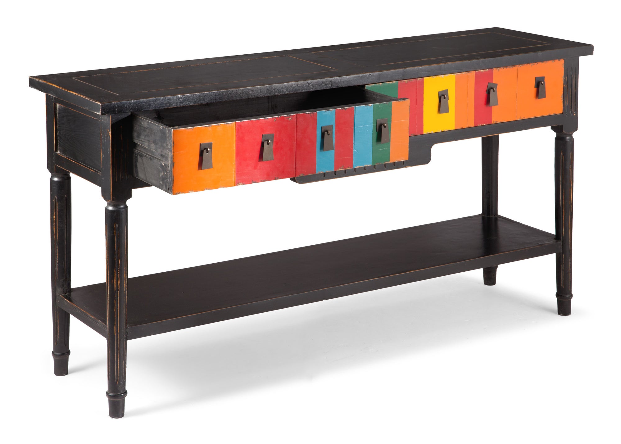 Vale Console Table Multicolor Distressed Black