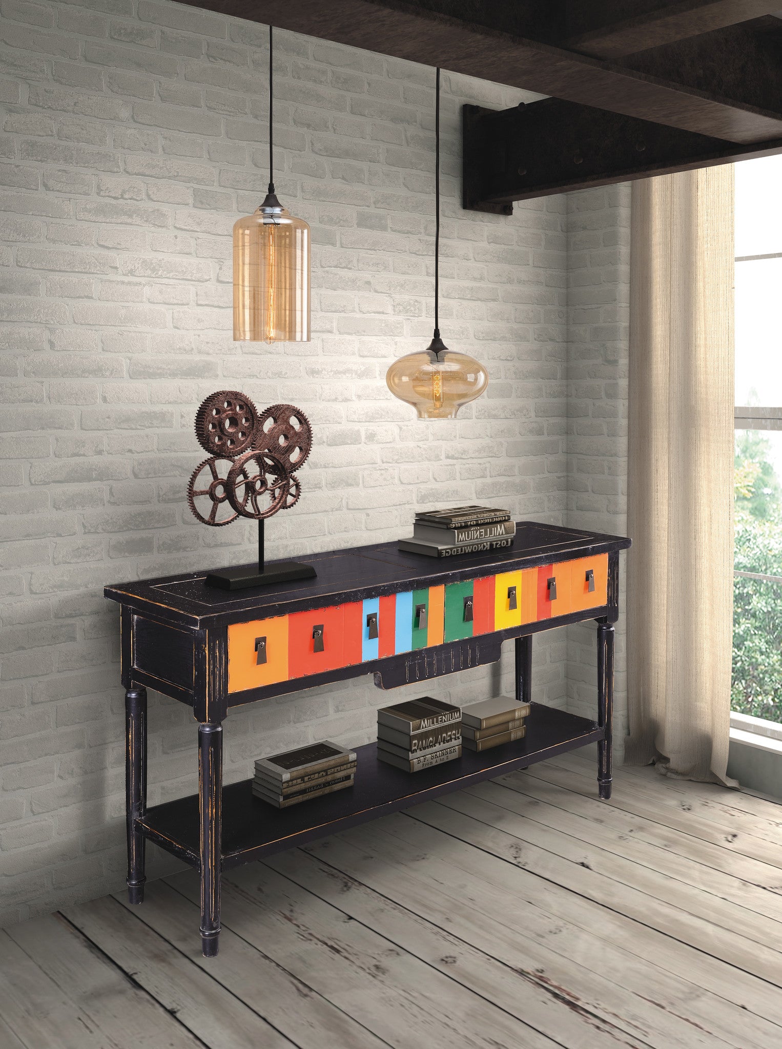 Vale Console Table Multicolor Distressed Black