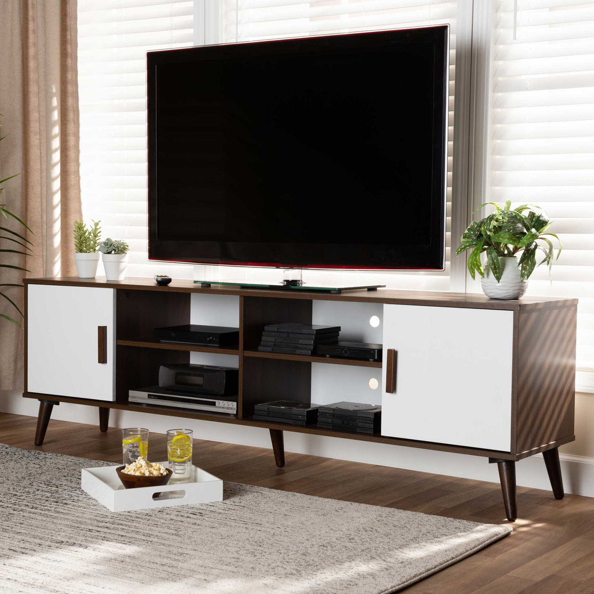 Quan 2-Door TV Stand Walnut/White