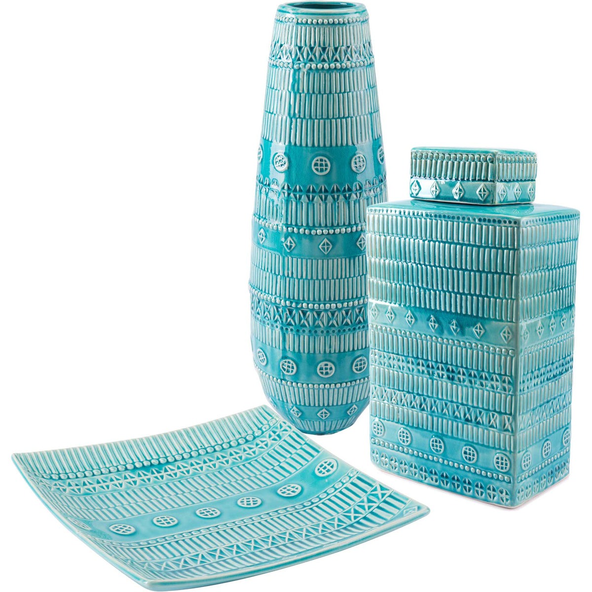 Tribal Covered Jar Blue