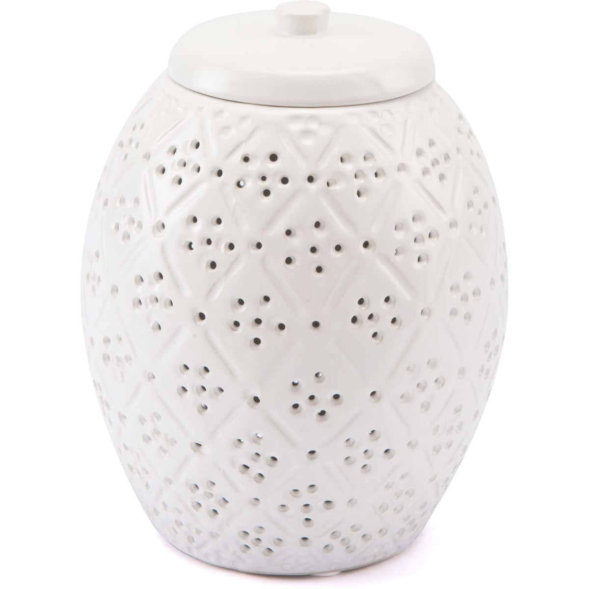 Floral Covered Jar White