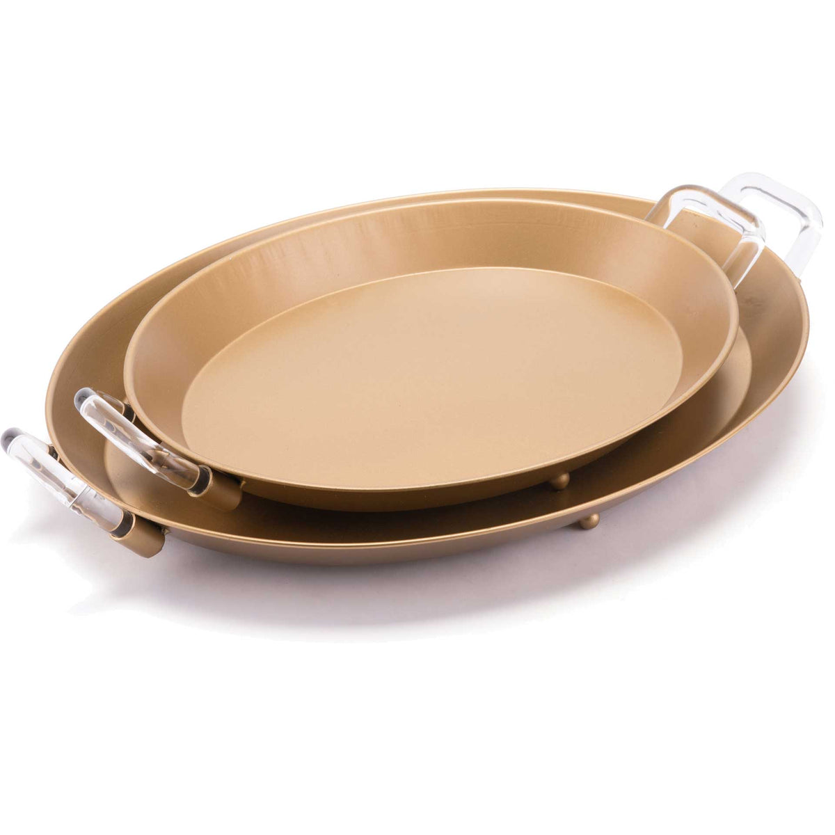 Rush Lucite Handle Tray Gold (Set of 2)