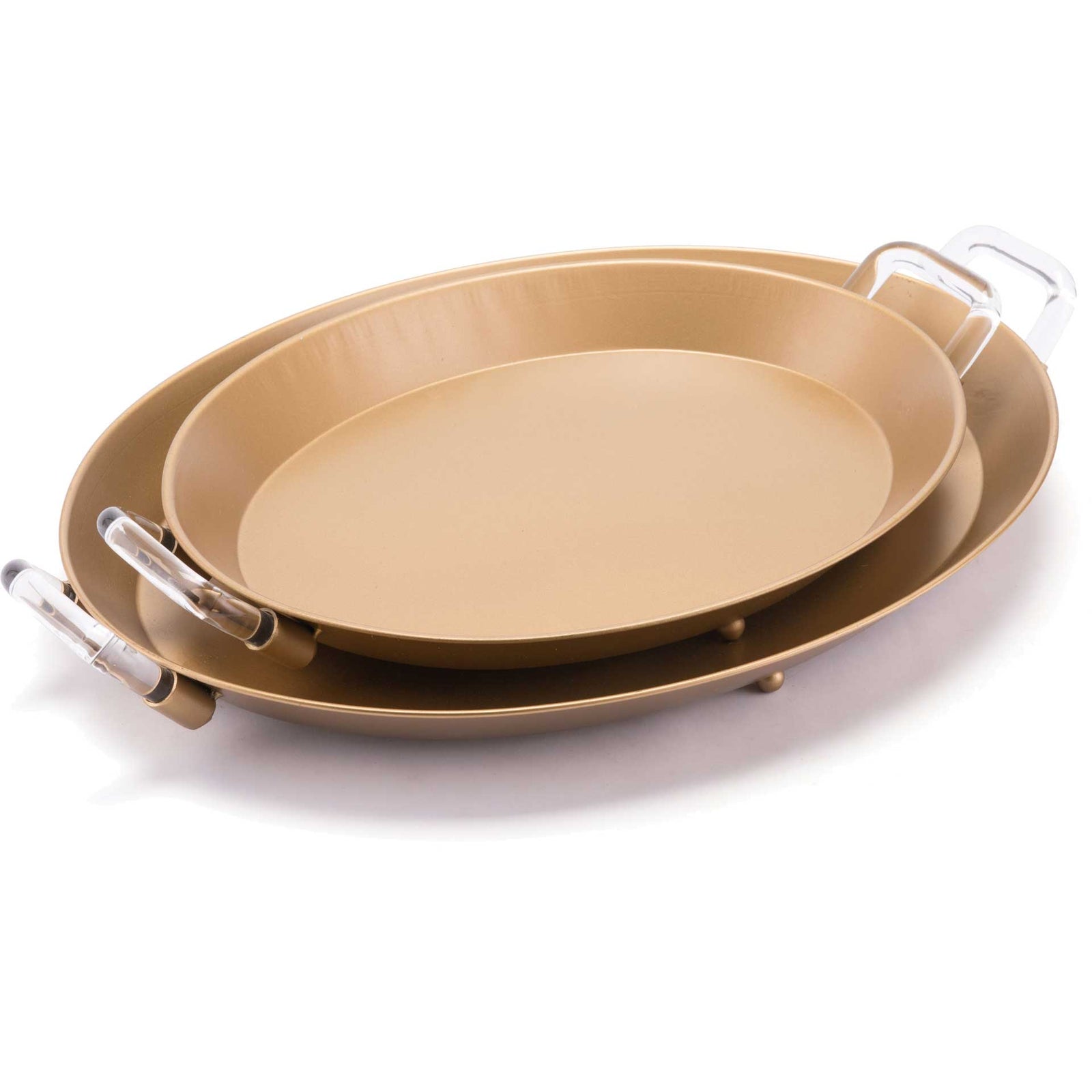 Rush Lucite Handle Tray Gold (Set of 2)