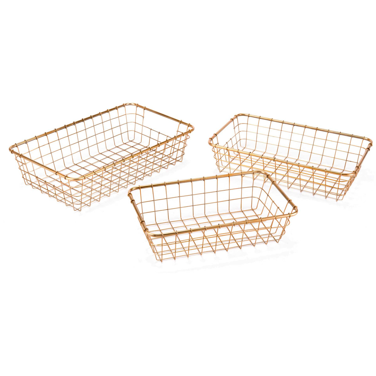 Wired Rectangular Basket Gold (Set of 3)