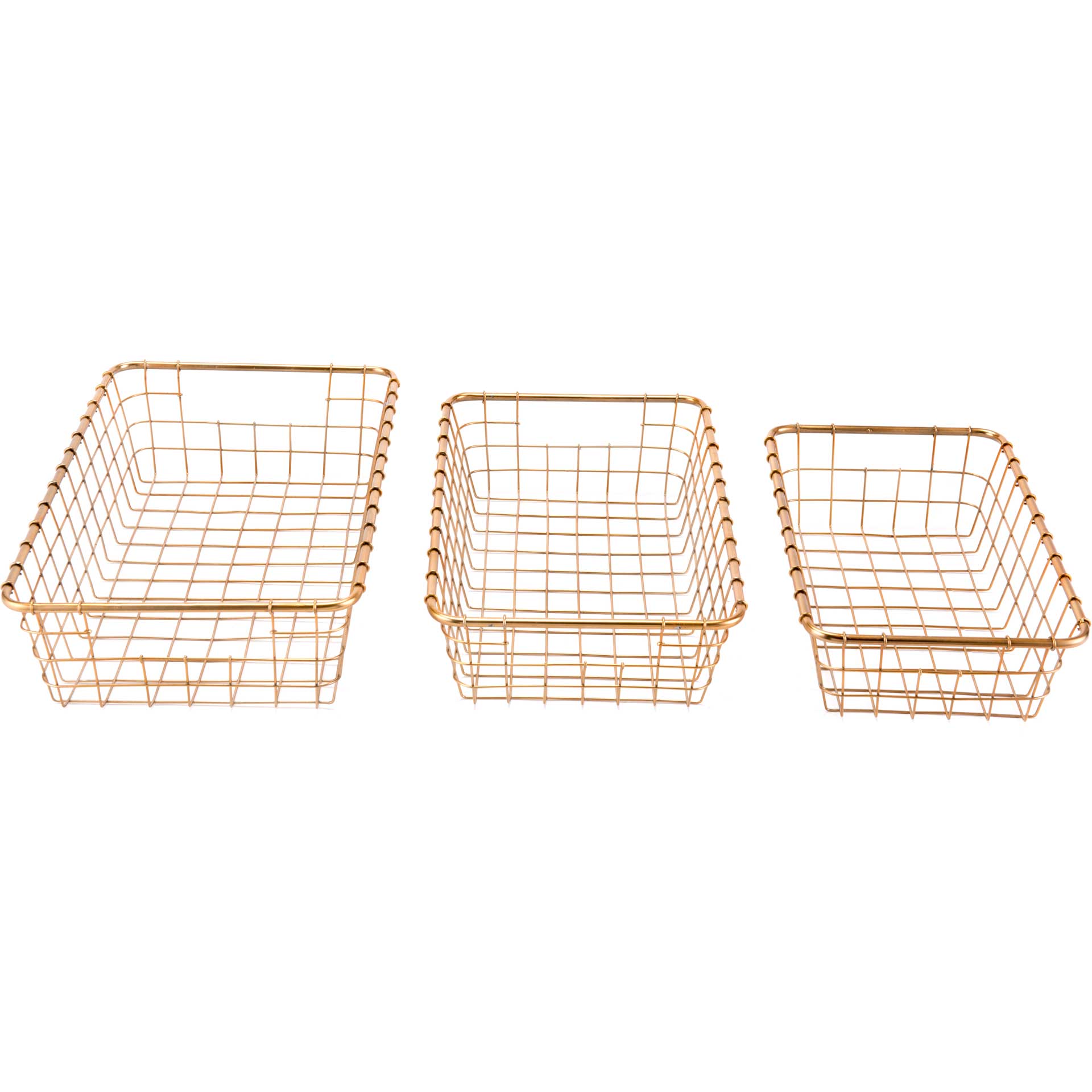 Wired Rectangular Basket Gold (Set of 3)