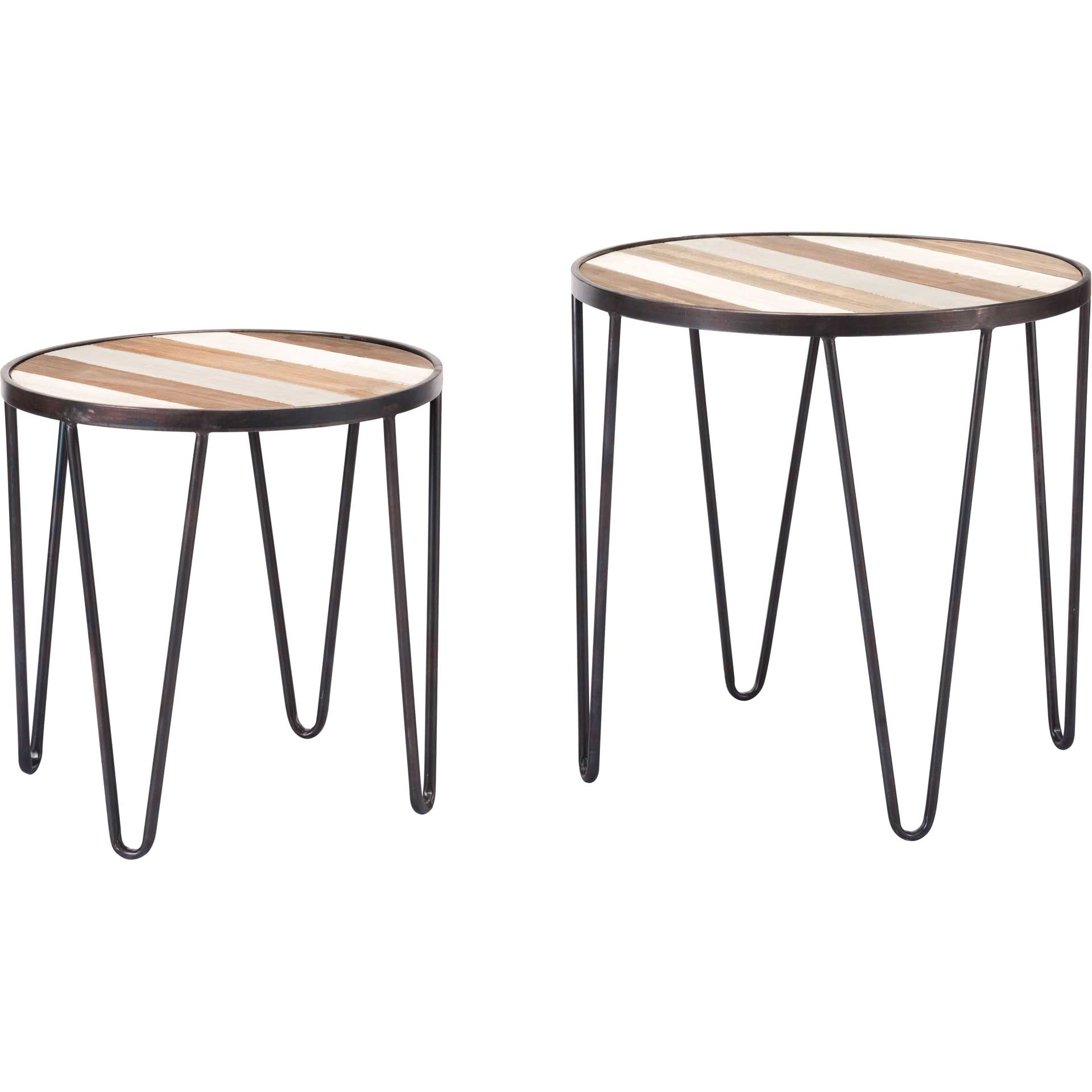 Striped Wood Tray Table Antique (Set of 2)