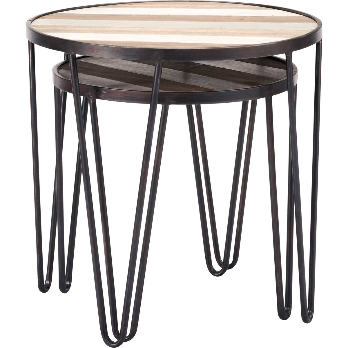 Striped 2-Piece Wood Tray Table Antique