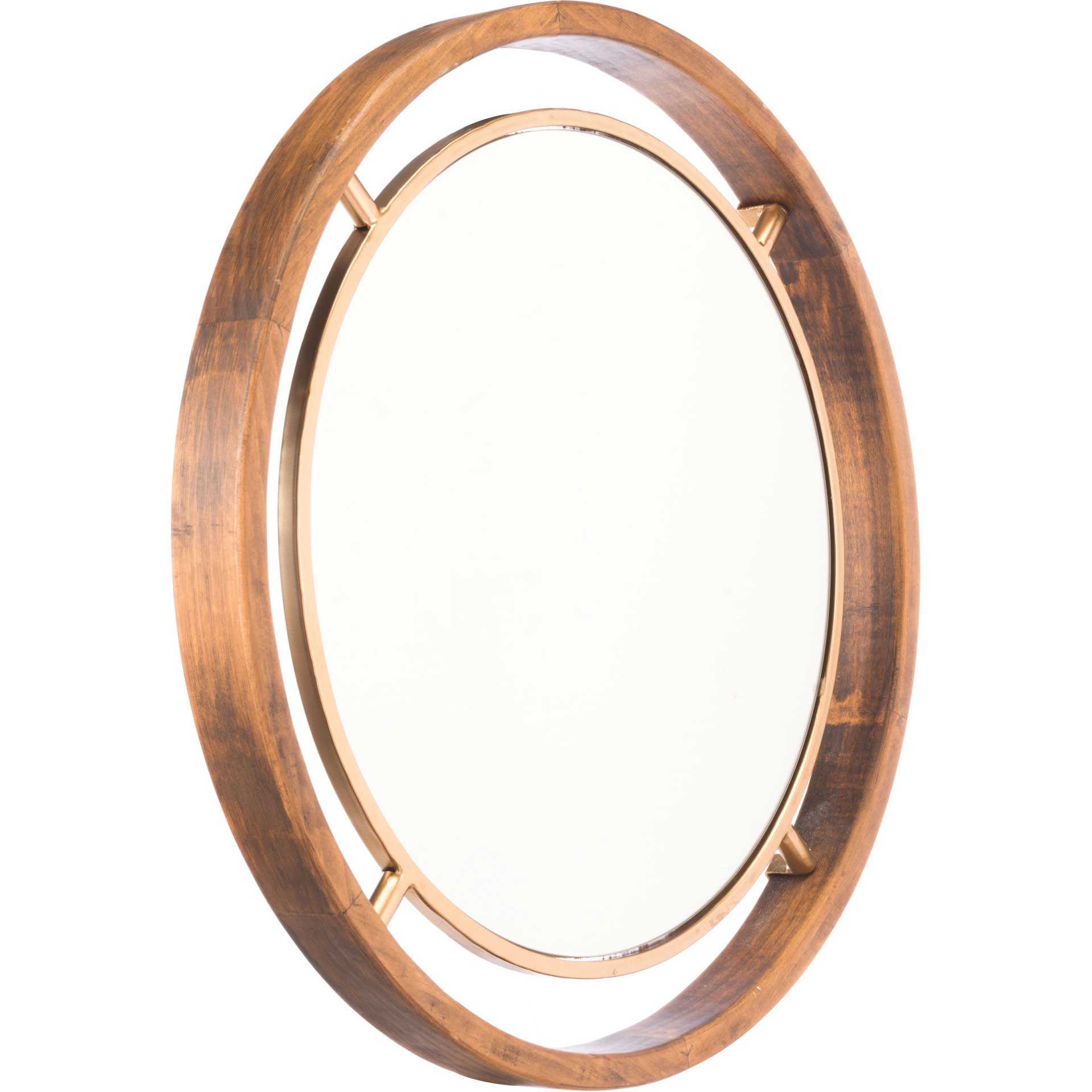 Central Round Wood Mirror Gold