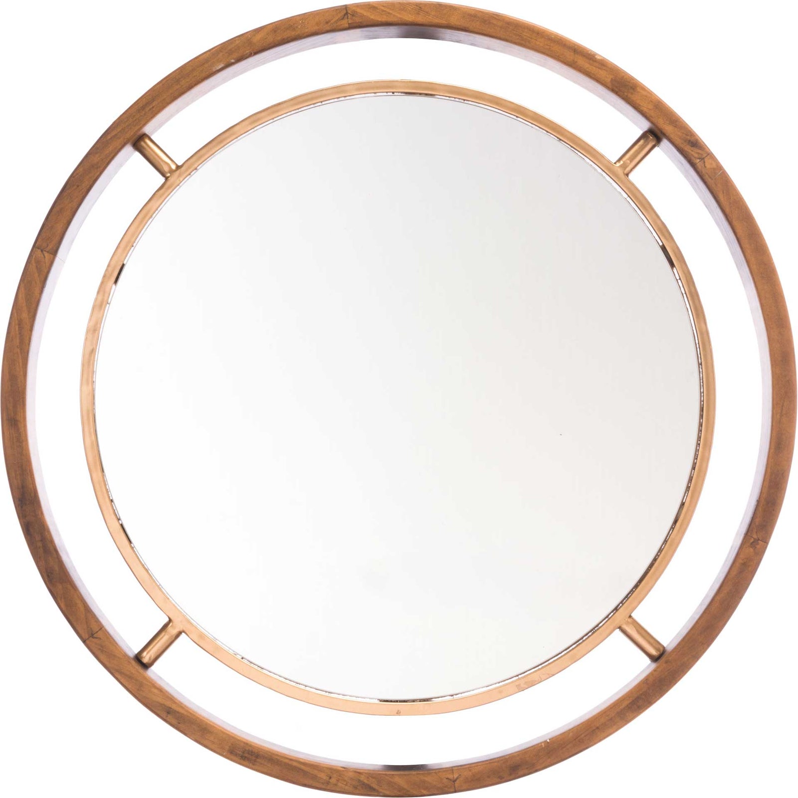 Central Round Wood Mirror Gold