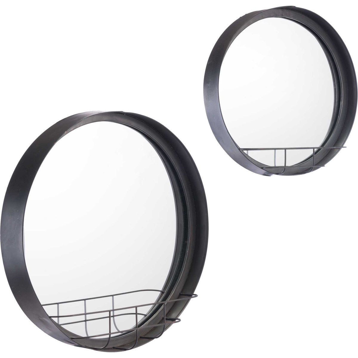 Vintage Round Shelf Mirror Antique Black