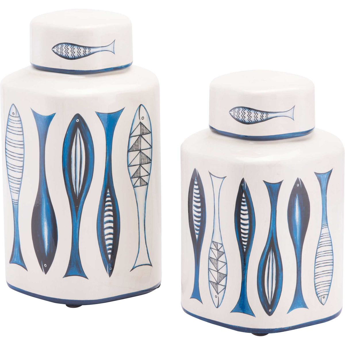 Fish Temple Jar White/Blue