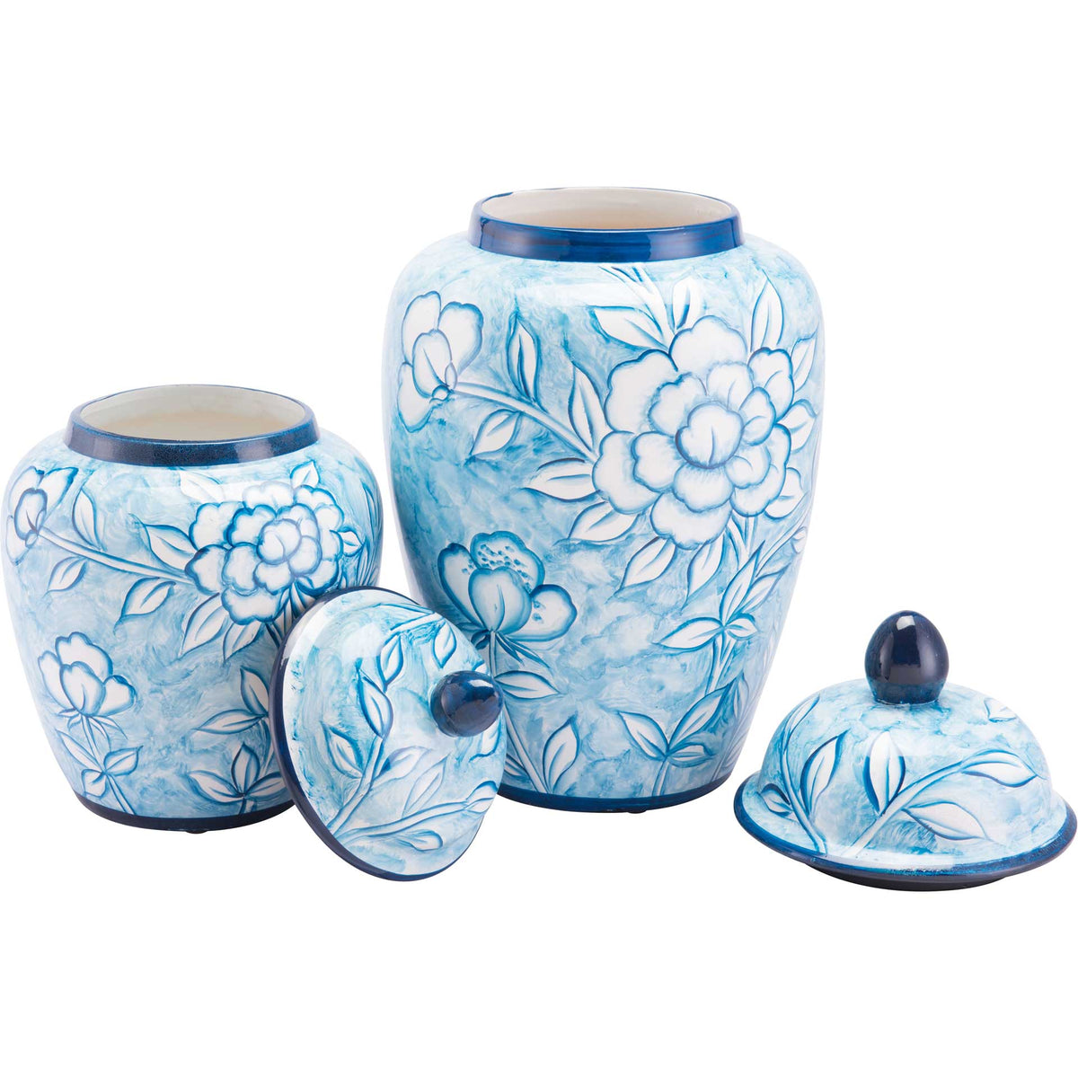 Flower Temple Jar Blue/White
