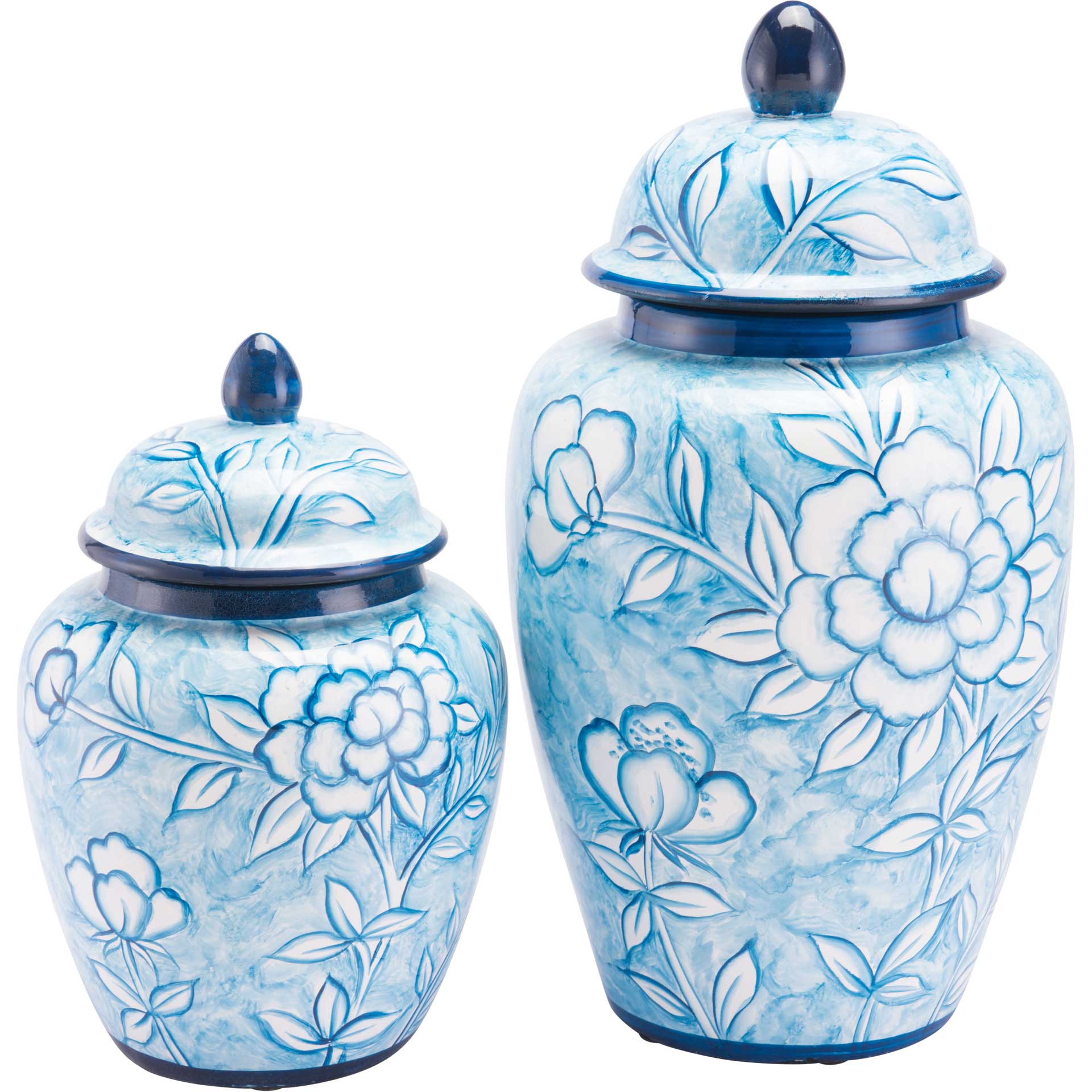 Flower Temple Jar Blue/White