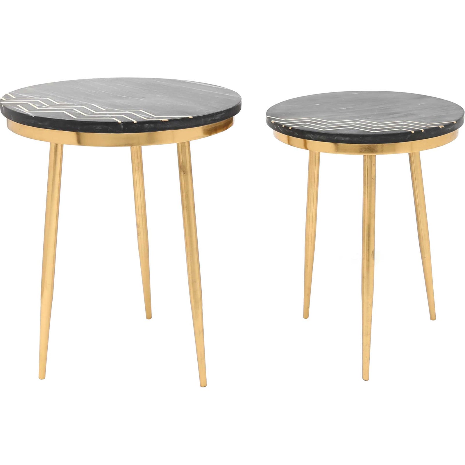 Rumi Accent Table Set Black Marble/Brass