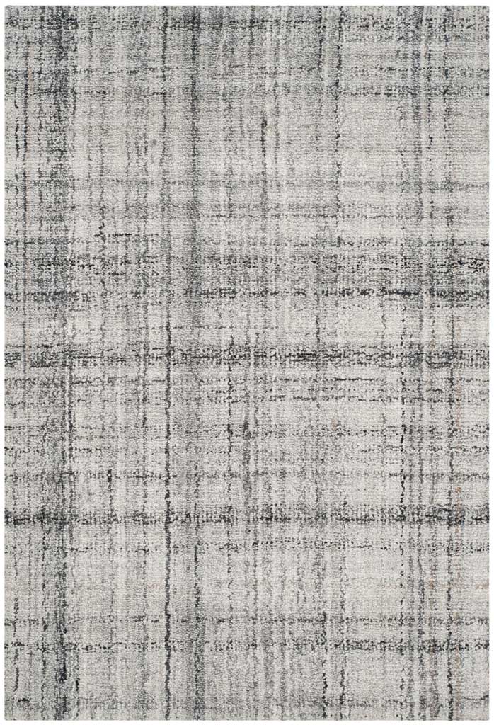 Gray and black 4' x 6' rug has a lively web of broken lines and mottled tones
